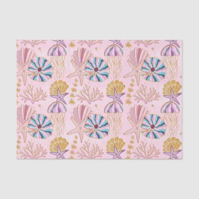Girly Baby Pink Under the Sea Glittery Tissue Paper (Front)