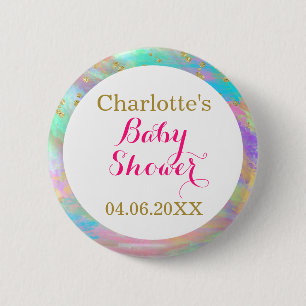 Girly Baby Shower Colorful Unicorn Gold Glitter Button