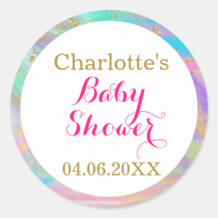 Girly Baby Shower Colorful Unicorn Gold Glitter Classic Round Sticker