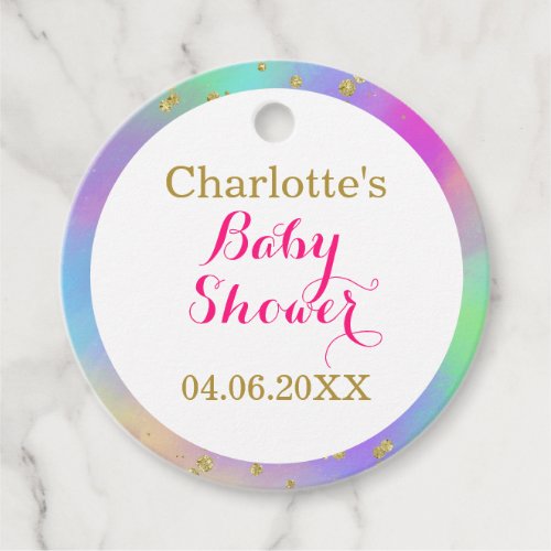 Girly Baby Shower Colorful Unicorn Gold Glitter Favor Tags