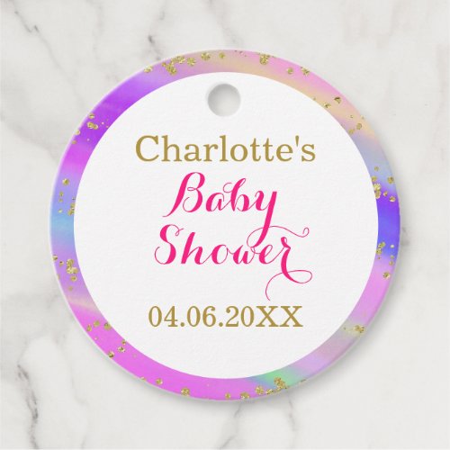 Girly Baby Shower Colorful Unicorn Gold Glitter Favor Tags