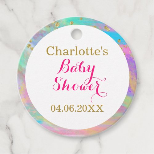 Girly Baby Shower Colorful Unicorn Gold Glitter Favor Tags