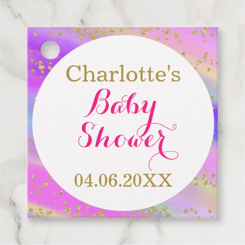 Girly Baby Shower Colorful Unicorn Gold Glitter Favor Tags