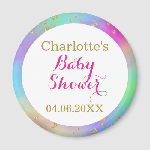 Girly Baby Shower Colorful Unicorn Gold Glitter Magnet