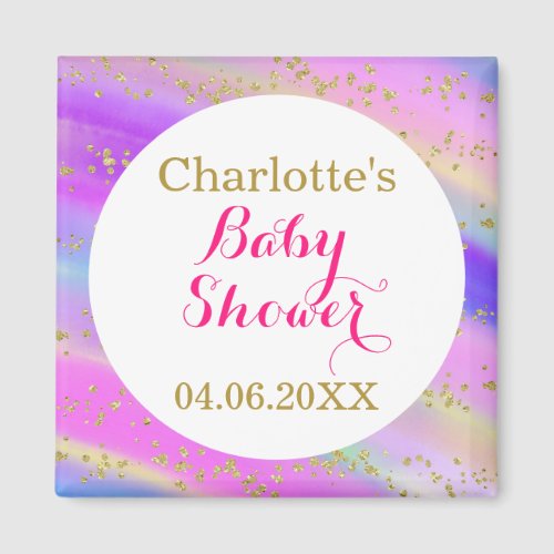 Girly Baby Shower Colorful Unicorn Gold Glitter Magnet