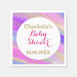 Girly Baby Shower Colorful Unicorn Gold Glitter Napkins