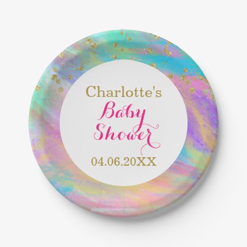 Girly Baby Shower Colorful Unicorn Gold Glitter Paper Plates