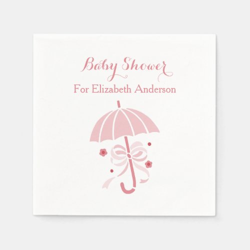 Girly Baby Shower Cute Pink Umbrella With Bow Paper Napkins