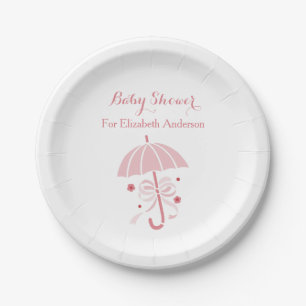 Girly Baby Shower Cute Pink Umbrella With Bow Paper Plates
