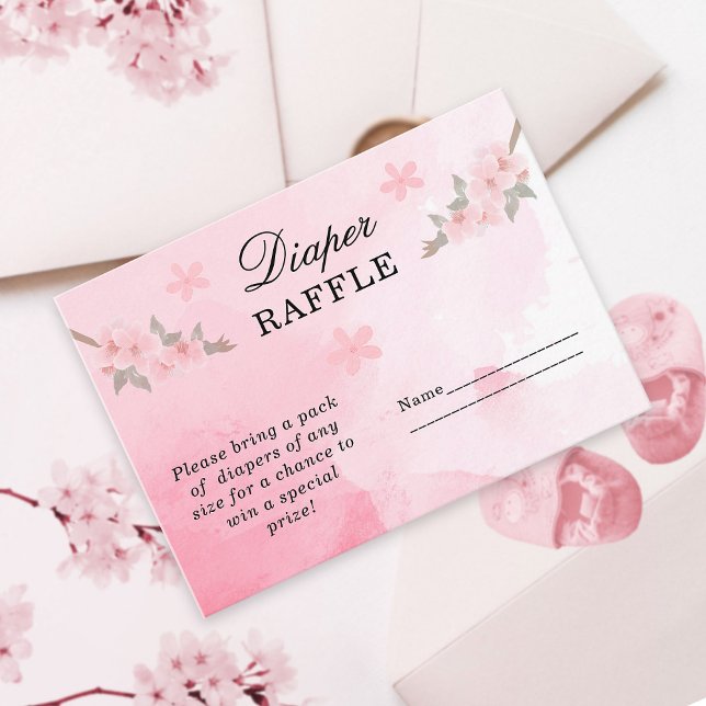 Girly Baby Shower Diaper Raffle Cherry Blossom  Enclosure Card (Creator Uploaded)