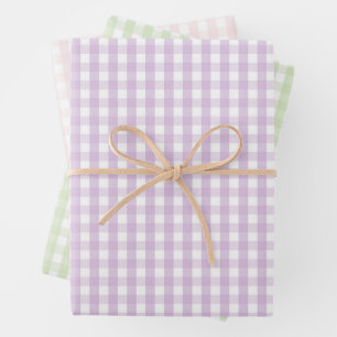 Girly Baby Shower Purple Green Pink Gingham Plaid Wrapping Paper Sheets