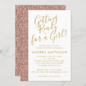 Girly Baby Shower Rose Gold Glitter Invitation (Front/Back)
