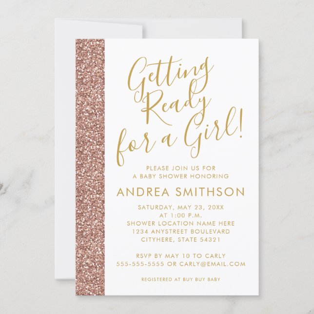 Girly Baby Shower Rose Gold Glitter Invitation (Front)