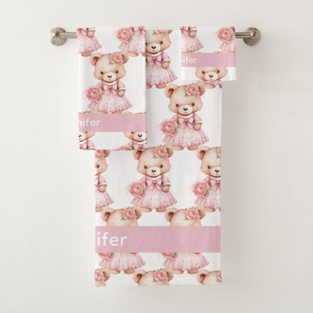 Girly Baby & Toddler Bath Towel Set | Custom Name (Insitu)