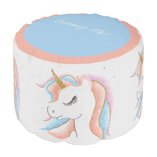 Girly Baby Unicorn Pastel Pink  Blue Personalized Pouf