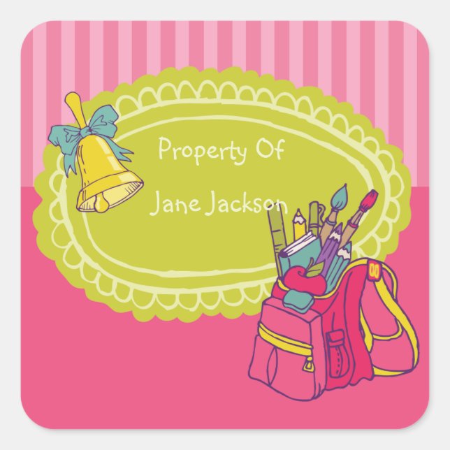 Girly Backpack Personalized Bookplate Sticker (Front)