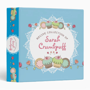 Girly bakery cupcake personalized cookbook recipe 3 ring binder
