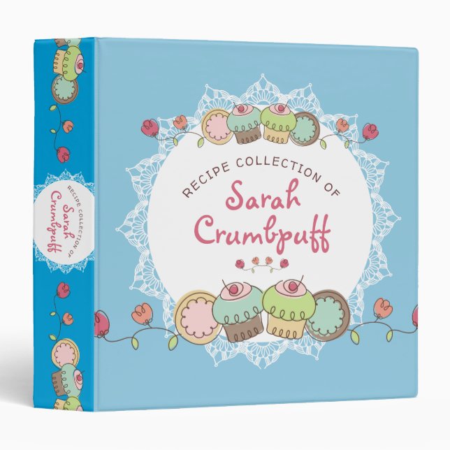 Girly bakery cupcake personalized cookbook recipe 3 ring binder (Front/Spine)
