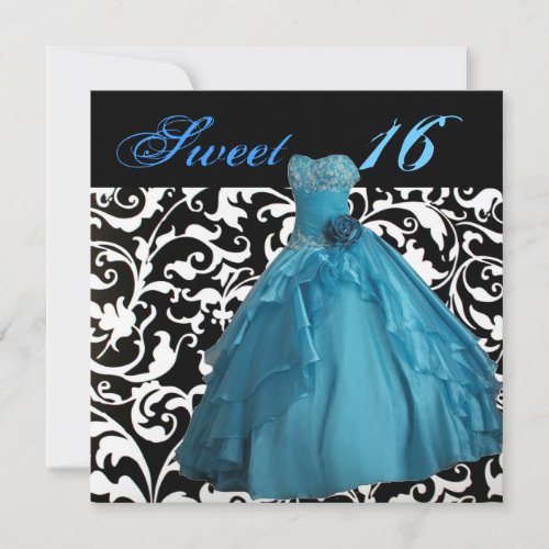 girly ball gown dress sweet sixteen party invitation