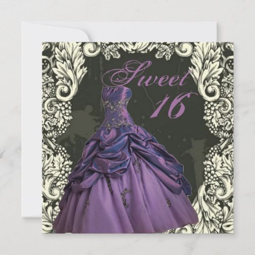 girly ball gown dress sweet sixteen party invitation