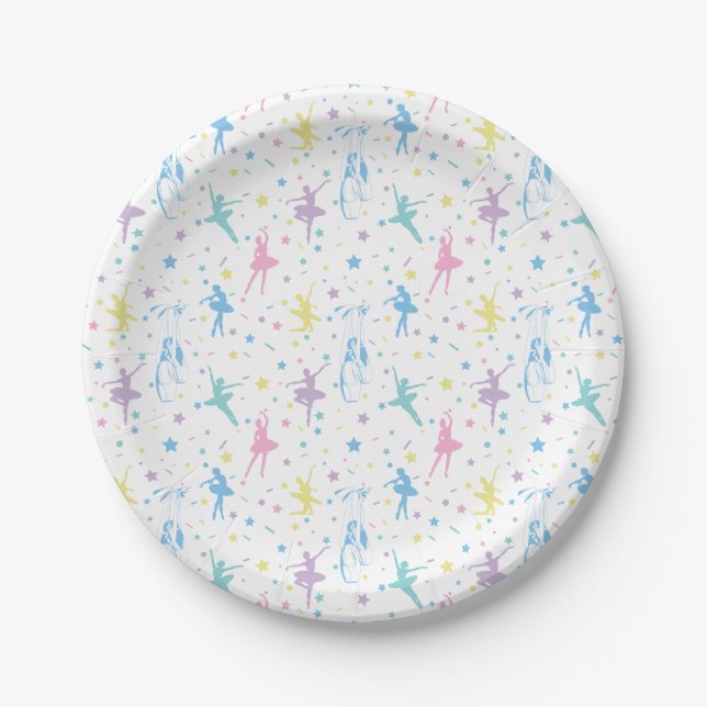 Girly Ballerina Dancer - Ballet Pattern Paper Plates (Front)