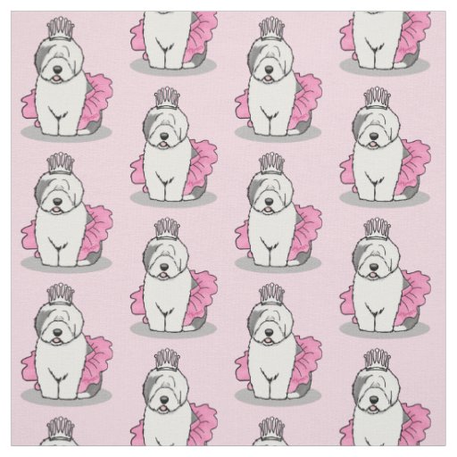 Girly Ballet Princess Old English Sheepdog Gray 1 Fabric