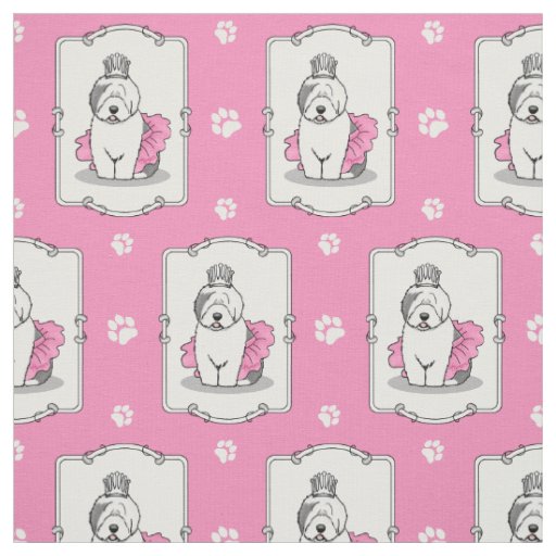 Girly Ballet Princess Old English Sheepdog Gray 1 Fabric