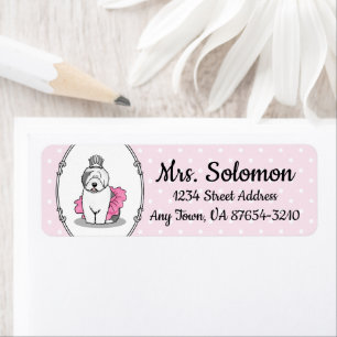 Girly Ballet Princess Old English Sheepdog Gray 1 Label