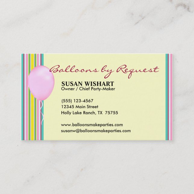 Girly Balloon Business Card (Front)