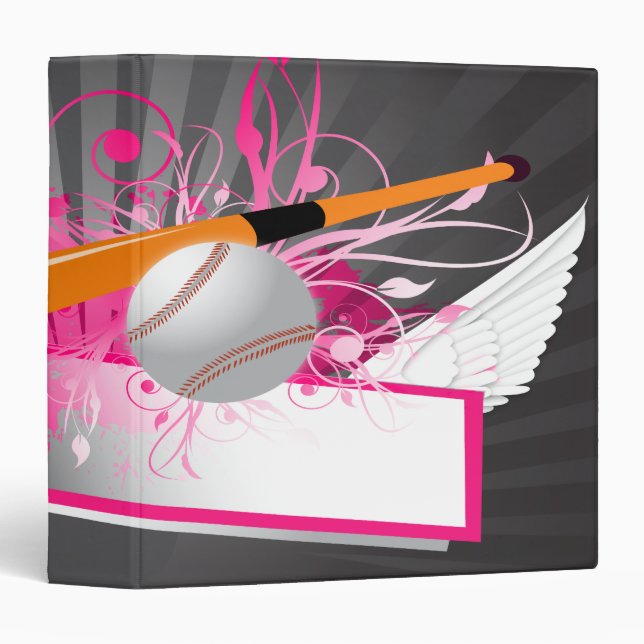 girly baseball designs notebook 3 ring binder (Front/Spine)