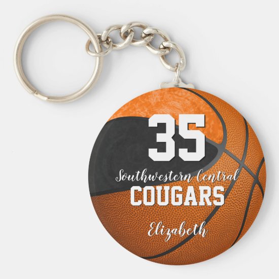 girly basketball black orange school team colors keychain