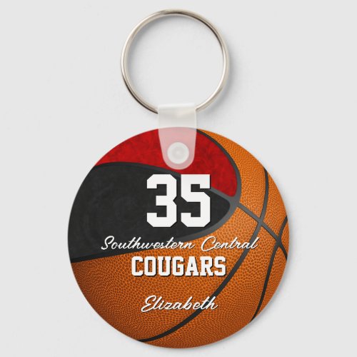 girly basketball black red school team colors keychain