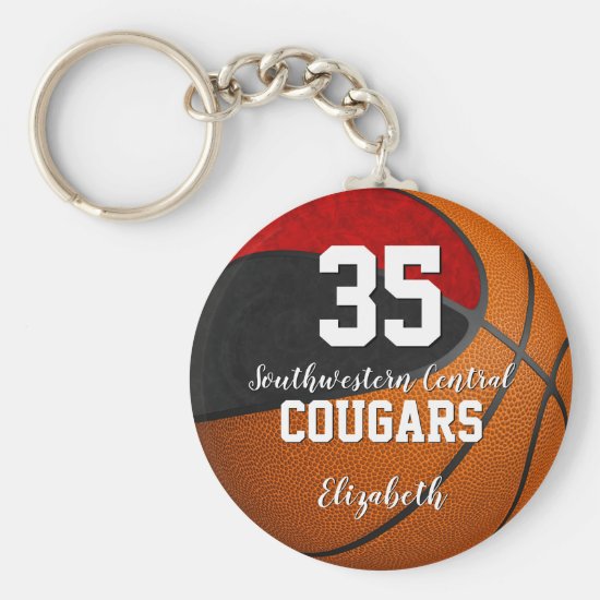 girly basketball black red school team colors keychain