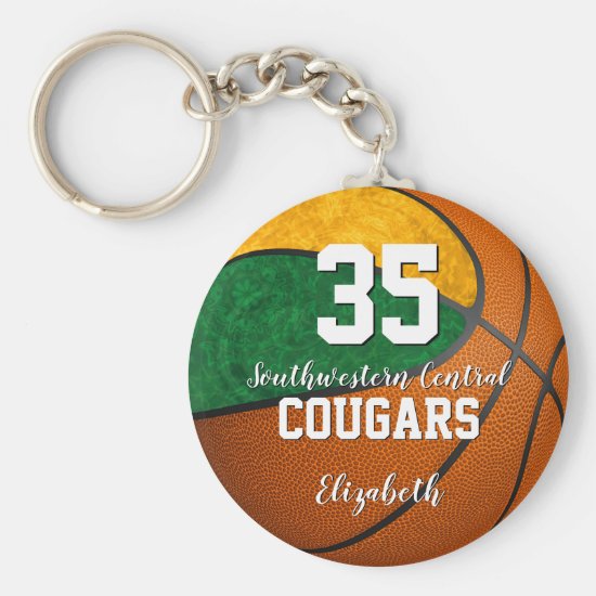 girly basketball green gold school team colors keychain