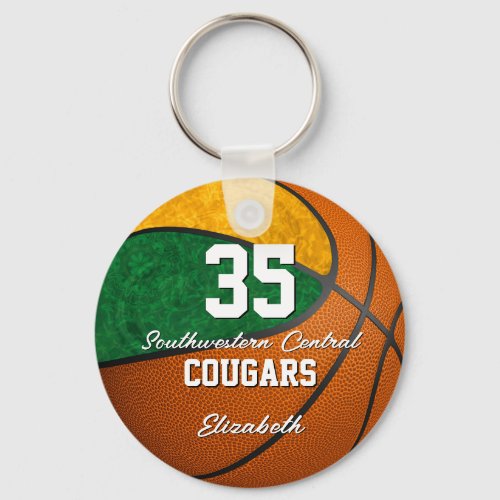 girly basketball green gold school team colors keychain