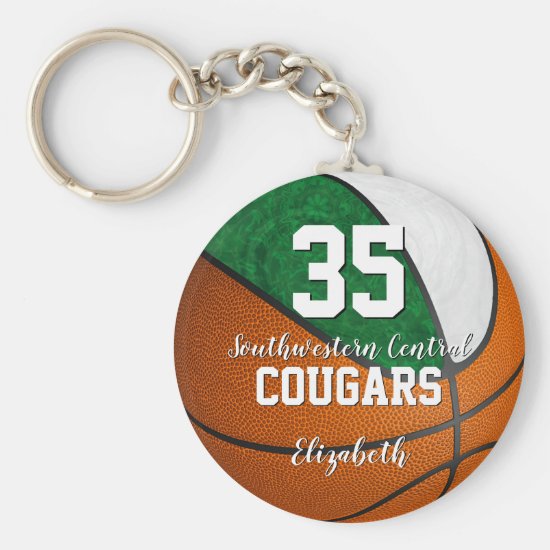 girly basketball green white school team colors keychain