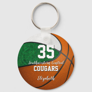 girly basketball green white school team colors keychain