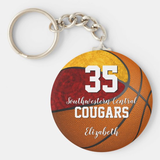 girly basketball maroon gold school team colors keychain