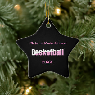 Girly Basketball Player Pink Typography Ceramic Ornament