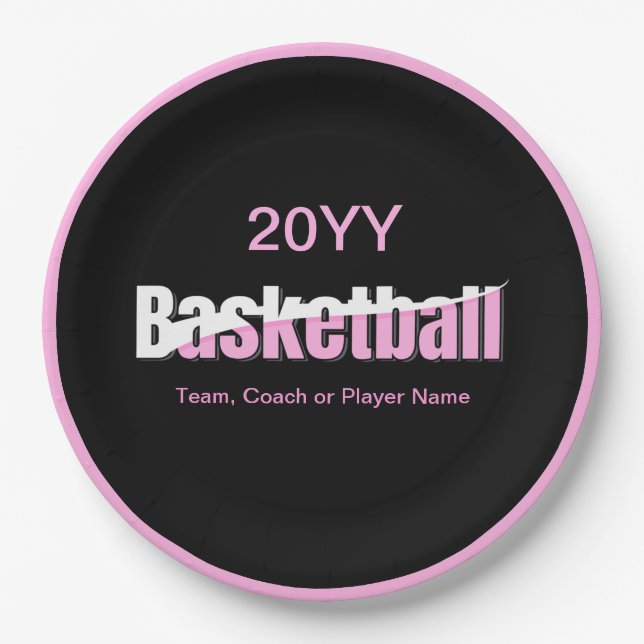 Girly Basketball Player Pink Typography Paper Plates (Front)