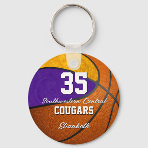 girly basketball purple gold school team colors keychain