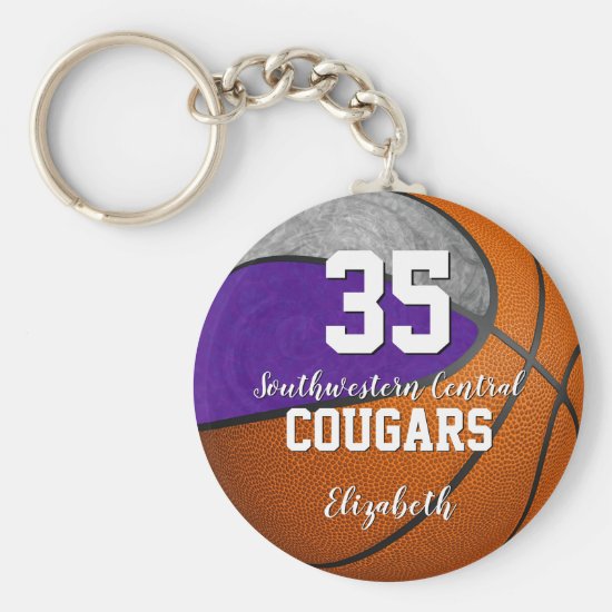girly basketball purple gray school team colors keychain