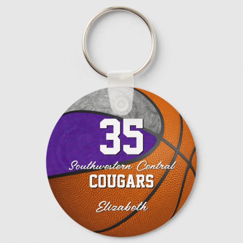 girly basketball purple gray school team colors keychain