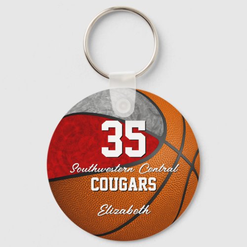 girly basketball red gray school team colors keychain