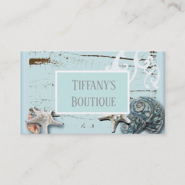 girly beach chic starfish seashells aqua blue business card (Front)