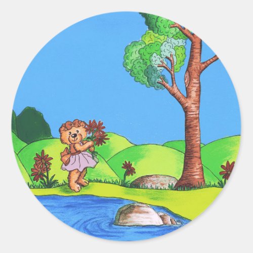 Girly Bear Classic Round Sticker