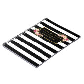 Girly Beautiful Floral Wrapping Gold B&W Stripes Notebook (Left Side)
