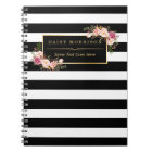 Girly Beautiful Floral Wrapping Gold B&W Stripes