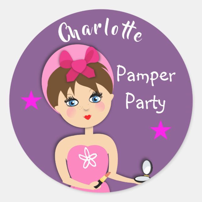 Girly Beauty Pamper Party Personalized Classic Round Sticker (Front)