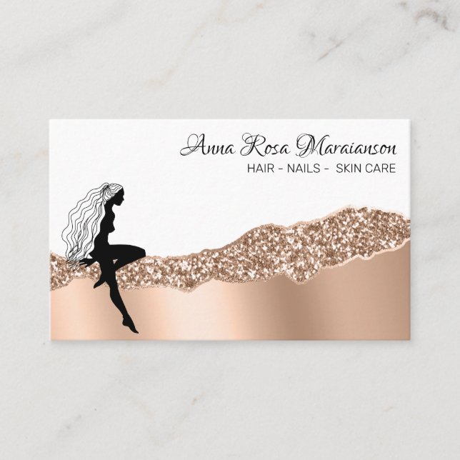 *~* Girly Beauty Woman Rose Gold Hair Goddess Business Card (Front)